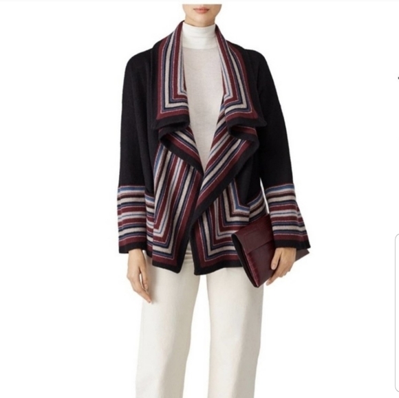 JOIE Dagna 100% Wool Open Cascade Stripe Cardigan - Picture 4 of 10